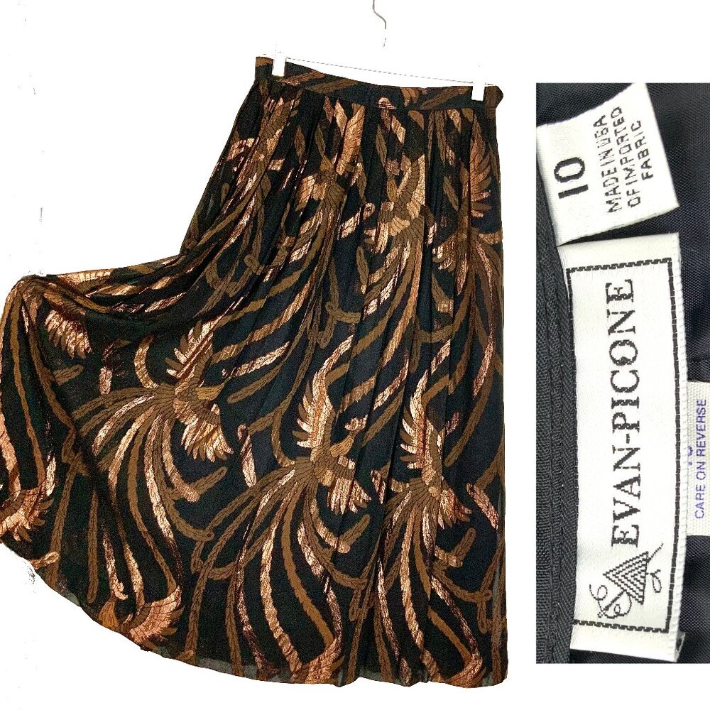 Vintage Evan Picone Pleated Maxi Evening Skirt Black Metallic Phoenix Sz 10 - 8 - Picture 2 of 16
